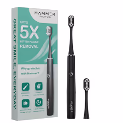 Hammer Flow 2.0 Electric Toothbrush for adults and 2 Replaceable Brush Heads for Unisex, 2 Brushing Modes, AAA Battery, Water ...