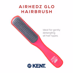 Kent AHGLO02 Airhedz Glo Red Half Round Narrow Detangling Hair Brush - 9 Row Ionic Anti Static Non Scratch Long Nylon Bristle Great for Detangling and