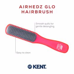 Kent AHGLO02 Airhedz Glo Red Half Round Narrow Detangling Hair Brush - 9 Row Ionic Anti Static Non Scratch Long Nylon Bristle Great for Detangling and