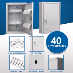 Barska Key Cabinet Lock Box with Numbered Hooks White Tags  40 Position  Gray