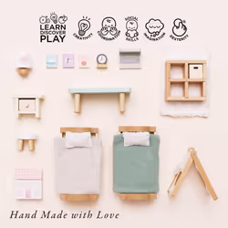 Le Toy Van - SugarPlum Wooden Bedroom Set | Dolls House Accessories Play Set For Dolls Houses | Girls and Boys Doll House Furniture Sets - Suitable Fo