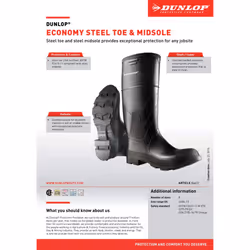 Dunlop Protective Footwear  16"""" Economy Steel Toe  S/M  100% Waterproof PVC  Lightweight and Durable  8662200.13  Size 13 US