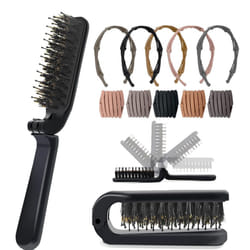 Aozzy 6Pcs Travel Brush Boar Bristle Brush Folding Hair Brush with Retractable Pocket Hair Band for Thin/Thick Hair  Mini Hair Brush for Women Any Hai