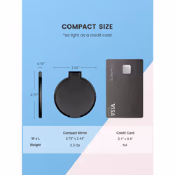 Compact Mirror Bulk Round Makeup Mirror for Purse, Set of 3, 2.6"" L x 2.37"" W (Black)