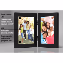 Americanflat Hinged 4x6 Picture Frame in Black - Double Picture Frame with Engineered Wood and Shatter-Resistant Glass for Tabletop Display