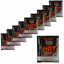 10x Alcotec Red Hot Turbo Yeast 90g Temperature Tolerant Max 40C 25L
