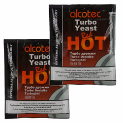 2x Alcotec Red Hot Turbo Yeast 90g Temperature Tolerant Max 40C 25L