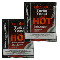 2x Alcotec Red Hot Turbo Yeast 90g Temperature Tolerant Max 40C 25L