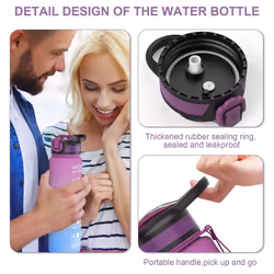 Water Bottle with Straw, Sports Water Bottle 1L, Gym Water Bottle with Time Marker and Strap, Tritan BPA-Free Leakproof Water Bottle, Lightweight