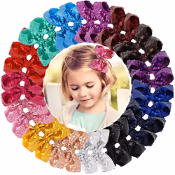 DED 30pcs Sparkly Hair Bows Clips 4 inch Glitter Sequin Bow Alligator Clips Baby Hair Accessories for Baby Girls Children Kid ...