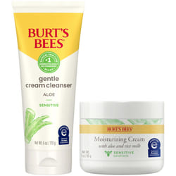 Burts Bees Sensitive Skin Bundle  Gentle Cream Facial Cleanser with Aloe and Moisturizing Face Cream with Aloe and Rice Milk  Natural Origin Skincare