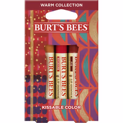 Burt's Bees Kissable Color Holiday Gift Set 3 Lip Shimmers in Gift Box Warm Collection in Peony Fig & Rhubarb