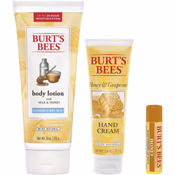 Burt's Bees Honey Pot Holiday Gift Set  3 Honey Skin Care Products - Milk & Honey Body Lotion  Honey & Grapeseed Hand Cream and Honey Lip Balm