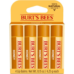 Burt's Bees Lip Balm - Honey  Lip Moisturizer With Responsibly Sourced Beeswax  Tint-Free  Natural Origin Conditioning Lip Treatment  4 Tubes  0.15 oz