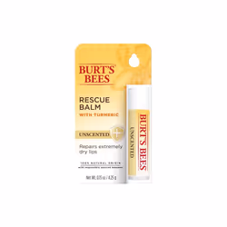 Burt's Bees 100% Natural Origin Rescue Lip Balm With Beeswax and Antioxidant-Rich Turmeric, Unscented, 1 Tube