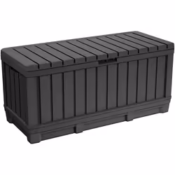 Keter Kentwood 90 Gallon Resin Deck Box-Organization and Storage for Patio Furniture Outdoor Cushions Garden Tools Graphite