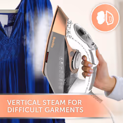 Breville  Steam Iron, 3100 W, 200G Steam Shot, Multi-Directional Diamond Ceramic Soleplate, 400 ml Water Tank, White & Rose Gold