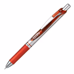Pentel Energel Knock Ballpoint Pen  0.5mm Needle Tip  Red Ink  Silver Body with Red Accent (BLN75Z-B)