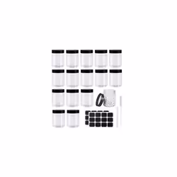 BiBiFly 250ml 16pcs Clear Plastic Round Jars with Black Lids, Leak-Proof Storage Jars Containers for DIY Crafts, Kitchen Use, ...