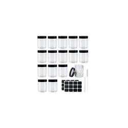 BiBiFly 250ml 16pcs Clear Plastic Round Jars with Black Lids, Leak-Proof Storage Jars Containers for DIY Crafts, Kitchen Use, Beauty Product and More