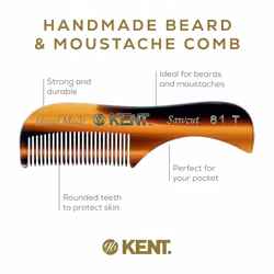 Kent A 81T 2.8"""" Pocket Comb - Fine Tooth Beard & Mustache Comb  Ideal for Travel Grooming Kits. Perfect for Beard Care  Grooming  and Styling.