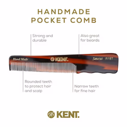 Brushes Handmade Comb, Fine Toothed Pocket Hair Comb A R18T, Suitable For Wet Or Dry Hair, Fine Or Thinning Hair, 138mm Pocket Hair Comb with Thumb