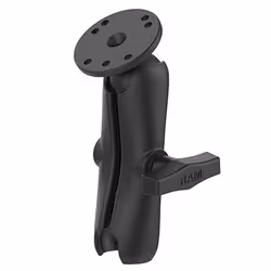 RAM Mounts Double Socket Arm with Round Ball Plate, Aluminium, Black