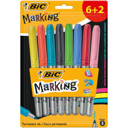 BIC Marking Permanent Markers Fine Tip Assorted Intense & Pastel Colours 6+2 Pack