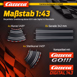 Carrera 61614 GO!!! and Digital 143 Extension Set 3 Add On Parts Includes Straights Curves High Curves, Medium