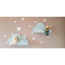 Happy Woody Set of 2 Cloud Wall Shelves for Nursery/Wooden Floating Shelf/Baby Room Decor/Nursery Room Decoration/Kids Room Wall Decor/Gift Set Soft B