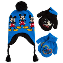 Disney Boys Mickey Mouse Winter Hat and 2 Pair Mitten or Gloves Set (A