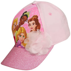 Disney Girls Princess Glitter Baseball Cap - Frozen Elsa  Anna  Cinderella  Belle  Ariel (2-7)  Size Age 2-4  Princess Pink