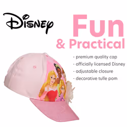 Disney Girls Princess Glitter Baseball Cap - Frozen Elsa  Anna  Cinderella  Belle  Ariel (2-7)  Size Age 2-4  Princess Pink