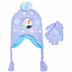 Disney Little Girls Frozen Elsa and Anna Beanie Hat and Gloves Cold We