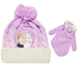 Disney Little Girls Frozen Elsa and Anna Beanie Hat and Gloves Cold We