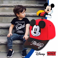 Disney Boys Red Mickey Mouse Dimensional Ears Baseball Cap - Age 4-7