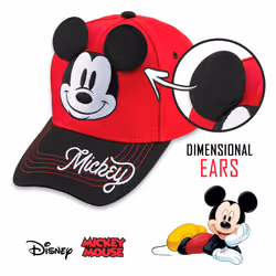 Disney Boys Red Mickey Mouse Dimensional Ears Baseball Cap - Age 4-7