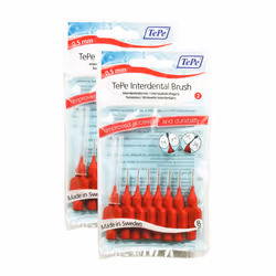 TePe Interdental Brushes 0.5mm Red - 2 Packets of 8 (16 Brushes)