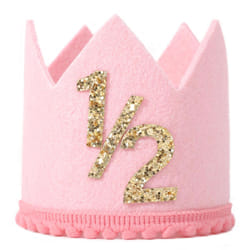 SYESQL Half Birthday Crown  1/2 Birthday Hat for Baby Girls/Boys (Gold Pink)