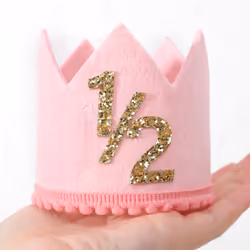 SYESQL Half Birthday Crown  1/2 Birthday Hat for Baby Girls/Boys (Gold Pink)