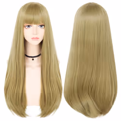 Anogol Hair Cap+Synthetic Wigs Blonde Cosplay Wig With Bangs Long Straight Hair For Daily Life For Halloween Cosplay Party Wi ...