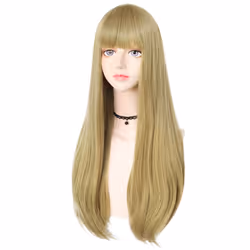 Anogol Hair Cap+Synthetic Wigs Blonde Cosplay Wig With Bangs Long Straight Hair For Daily Life For Halloween Cosplay Party Wig For Christmas Wig