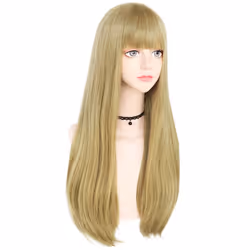 Anogol Hair Cap+Synthetic Wigs Blonde Cosplay Wig With Bangs Long Straight Hair For Daily Life For Halloween Cosplay Party Wig For Christmas Wig