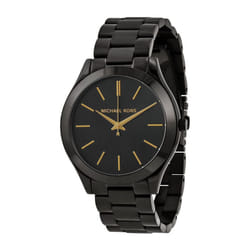 Michael Kors Slim Runway Ladies Watch Black Ion Bracelet Black Dial MK3221