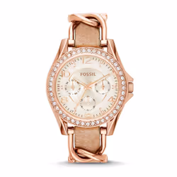 Fossil Women's Riley Quartz Stainless Steel and Leather Multifunction Watch Color: Rose Gold Sand (Model: ES3466)