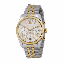 Michael Kors Lexington Ladies Chronograph Watch Two Tone Stainless Steel Bracelet White Dial MK5955