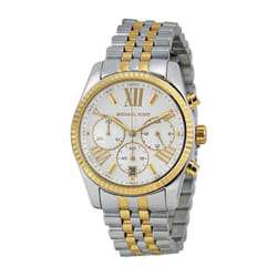 Michael Kors Lexington Ladies Chronograph Watch Two Tone Stainless Steel Bracelet White Dial  MK5955