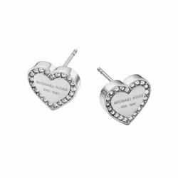 Michael Kors Stainless Steel and Pav? Crystal Signature Heart Stud Earrings for Women Color: Silver (Model: MKJ3966040)