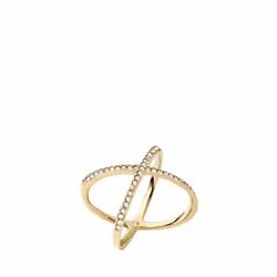 Michael Kors Stainless Steel and Pav? Crystal X Ring for Women  Size: 5  Color: Gold (Model: MKJ4171710)