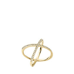 Michael Kors Stainless Steel and Pav? Crystal X Ring for Women  Size: 5  Color: Gold (Model: MKJ4171710)